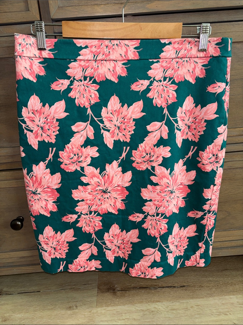 J Crew Mercantile Green & Pink Floral Skirt Cotton Stretch Size 10 Preppy Office